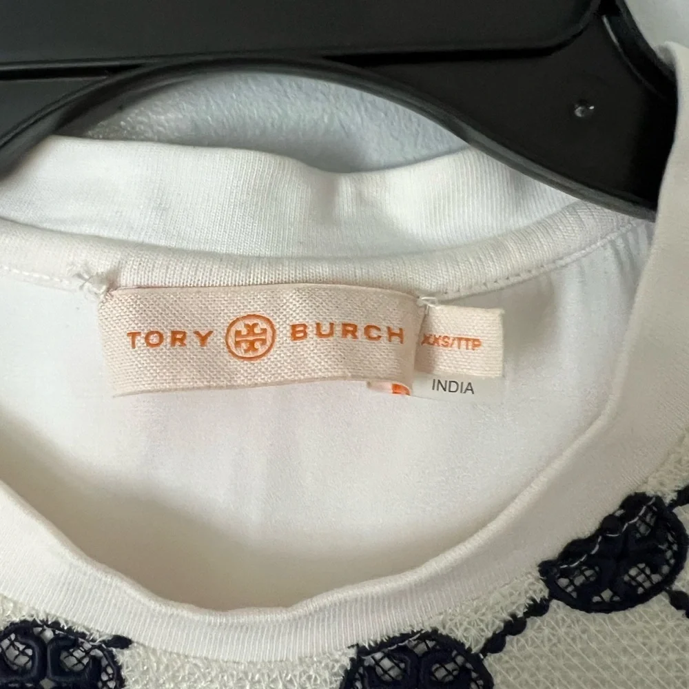 Tory Burch White and Black Geometric Short Sleeve Top